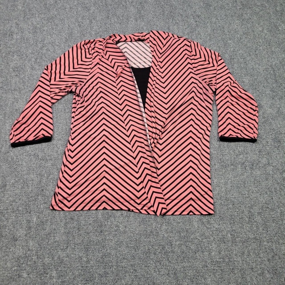 Liz McCoy‎ Cardigan Womens XL Pink Chevron Stripe Open Front Sweater Top Casual
